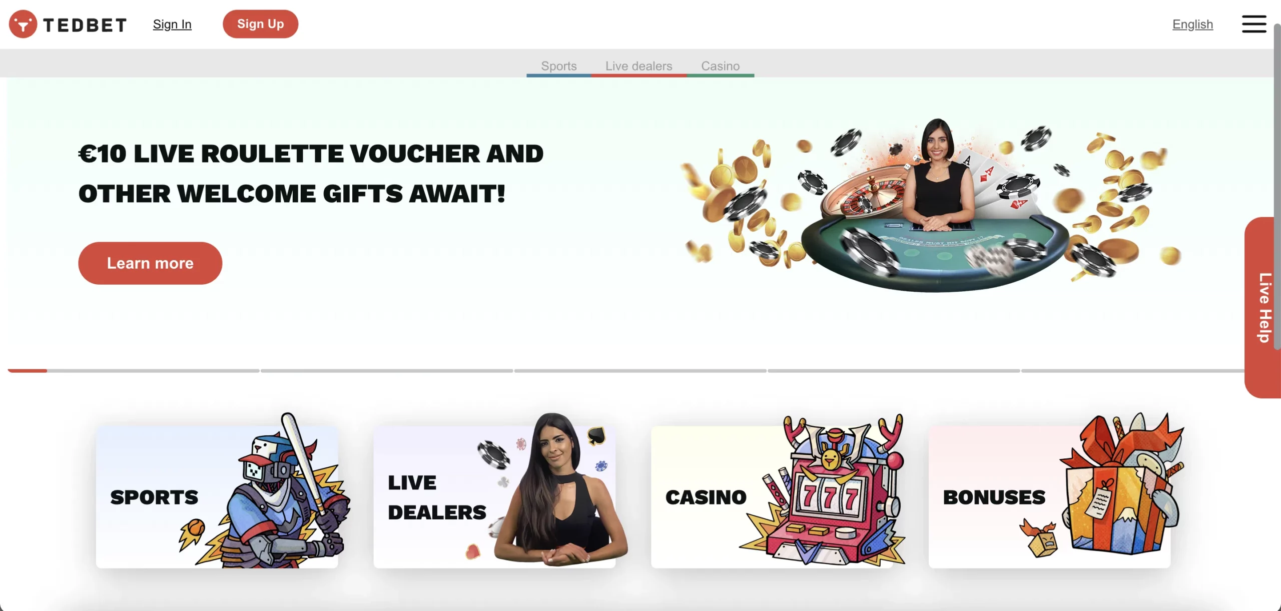 Tedbet Interfaz de casino